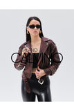 Düşük Omuz Genuine Leather Jacket Alacalı Red - Milano Calvino image 7