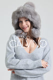 Noelle Knitted Fur Trimmed Luxury Beanie – Çift Ponponlu TaYellowm - Grey - Milano Calvino image 2