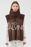Yüksek Collar Luxury Fur Cape Vest – Mink Brown - Milano Calvino
