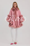 Fur Trimmed Cashmere Poncho - Pink - Milano Calvino image 4
