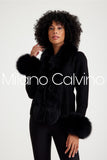 Fur Trimmed Triko Cardigan - Black - Milano Calvino