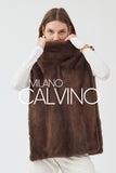 Yüksek Collar Luxury Fur Cape Vest – Mink Brown - Milano Calvino image 4