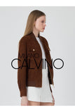 Genuine Suede Varsity Jacket – Cognac Brown - Milano Calvino image 3