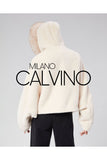 Fur Hooded Jacket Alcantara Kumaş - Beige - Milano Calvino image 7