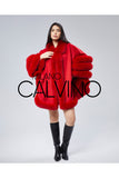Fur Trimmed Cashmere Poncho - Red - Milano Calvino image 3