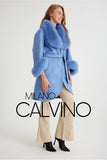 Alpaca Yün Kumaş Fur Trimmed Women’s Coat (BEBE Blue) - Bebe Bluesi - Milano Calvino image 2