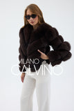 Women’s V Form Zipped Convertible Fur Jacket (Can Be Worn as a Vest) - Dark Brown - Milano Calvino image 2