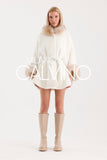 Ecru Alcantara ve Fross Fur Detaylı Poncho - Ekru - Milano Calvino