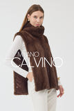 Yüksek Collar Luxury Fur Cape Vest – Mink Brown - Milano Calvino image 2