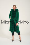 Fur Trimmed Long Triko Cardigan (Green) - Milano Calvino