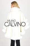 Fur Trimmed Cashmere Poncho - White - Milano Calvino image 2