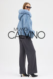 Fur Hooded Jacket Alcantara Kumaş - Sky Blue - Milano Calvino image 8