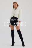 Fur Trimmed Alcantara Short Jacket - White - Milano Calvino image 6