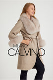 Alpaca Yün Kumaş Fur Trimmed Women’s Coat (Beige) - Milano Calvino image 4