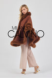 Fur Trimmed Cashmere Poncho - Auburn - Milano Calvino image 4