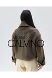 Women’s Oversize Genuine Leather Jacket Jacket - Camel - Milano Calvino image 7