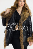 Fur Trimmed Leather Jacket Long Black Natural - Milano Calvino image 4