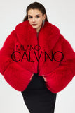 Lopez Special Design Hacimli Dokulu Fur Jacket - Red - Milano Calvino image 3