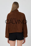 Genuine Suede Leather Zipped Jacket – Acı Kahve - Cognac - Milano Calvino image 3