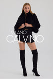Fur Trimmed Alcantara Short Jacket - Black - Milano Calvino image 2