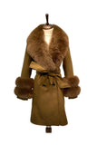 Women’s Fur Trimmed Cashmere Coat Kahve - Milano Calvino