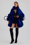 Fur Trimmed Cashmere Poncho - Navy - Milano Calvino image 3