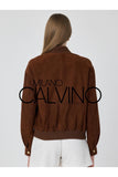 Genuine Suede Varsity Jacket – Cognac Brown - Milano Calvino image 2