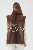 Yüksek Collar Luxury Fur Cape Vest – Mink Brown - Milano Calvino image 6