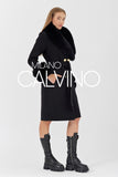 Fur Trimmed Cashmere Coat Black Cash-doble - Milano Calvino image 7