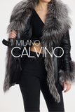 Fur Trimmed Leather Jacket Long Silver Black - Black Silver - Milano Calvino image 3
