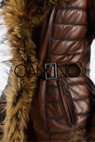 Fur Trimmed Leather Jacket Long Brown - Milano Calvino image 6