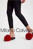 Fur Trimmed Slipper - Red - Milano Calvino