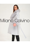 Fur Trimmed Cashmere Coat Blue - Sky Blue - Milano Calvino image 3