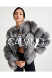 Women’s V Form Zipped Convertible Fur Jacket (Can Be Worn as a Vest) - Silver - Milano Calvino image 2