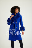 Fur Trimmed Cashmere Coat - Navy - Milano Calvino image 5