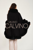 Fur Trimmed Cashmere Poncho - Black - Milano Calvino image 3