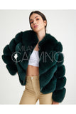 Women’s V Form Zipped Convertible Fur Jacket (Can Be Worn as a Vest) - Khaki - Milano Calvino image 5