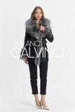 Fur Trimmed Leather Jacket Long Silver Black - Black Silver - Milano Calvino image 4