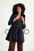 -CLARA- Alpaka Wool Jacket W/ Fox Fur Collar (Black)