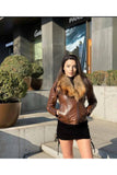 Women’s Brown Fur Collarlı Leather Jacket - Milano Calvino image 2