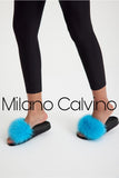 Fur Trimmed Slipper - Sky Blue - Milano Calvino image 2