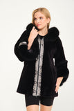 Alcboll Fox Black Alcantara Fur Trimmed Coat - Milano Calvino image 2