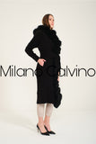Fur Trimmed Long Triko Cardigan - Black - Milano Calvino image 2