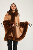 Fur Trimmed Cashmere Poncho - Camel - Milano Calvino image 2