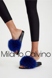 Fur Trimmed Slipper - Blue - Milano Calvino image 2
