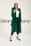 Fur Trimmed Long Triko Cardigan (Green) - Milano Calvino image 2