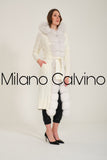 Fur Trimmed Long Triko Cardigan (White) - Milano Calvino image 2