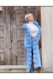 Women’s Fur Trimmed Long Triko Cardigan - Blue - Milano Calvino image 2