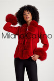Fur Trimmed Triko Cardigan - Red - Milano Calvino image 2