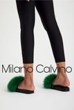 Fur Trimmed Slipper - Green - Milano Calvino image 2